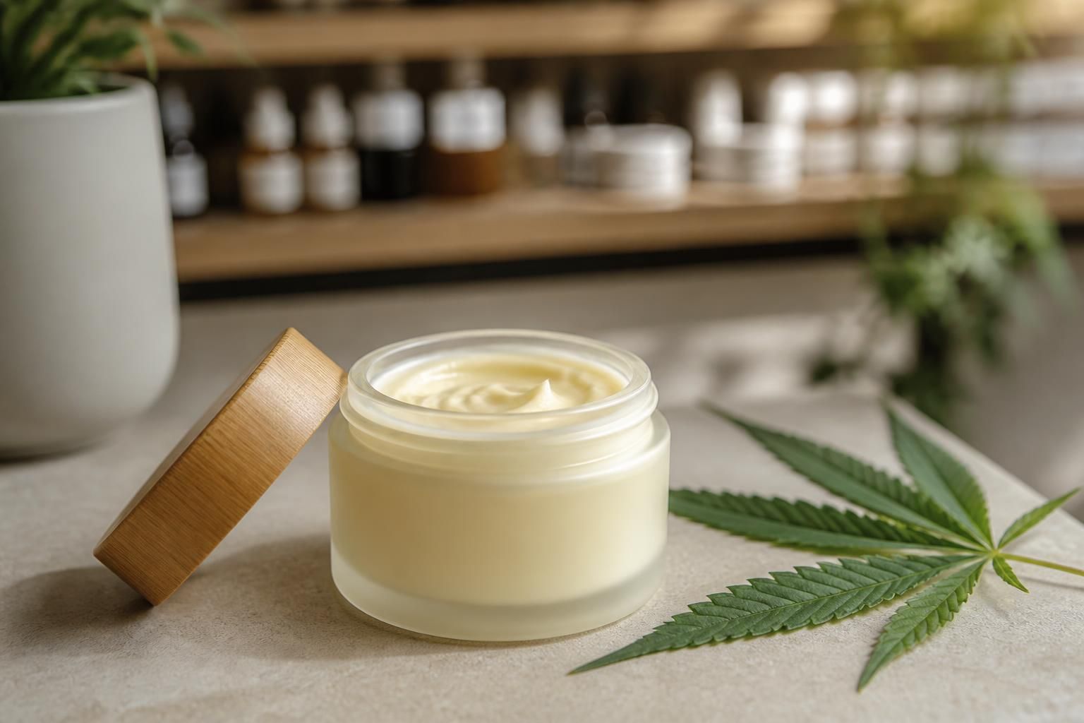 Cannabis topical products displayed on a clean surface